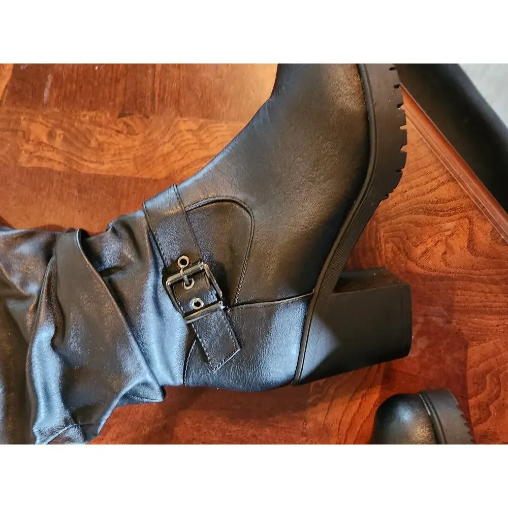 Dream Pairs Black Knee High Boots Womens Size 9 Buckle Side Zip